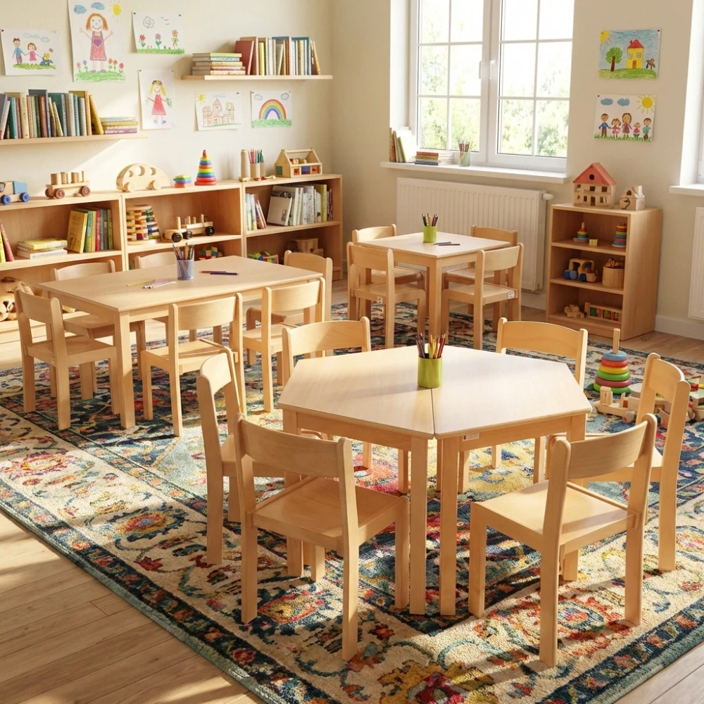 Dřevěný stůl šestiúhelník 120 cm - laminát buk