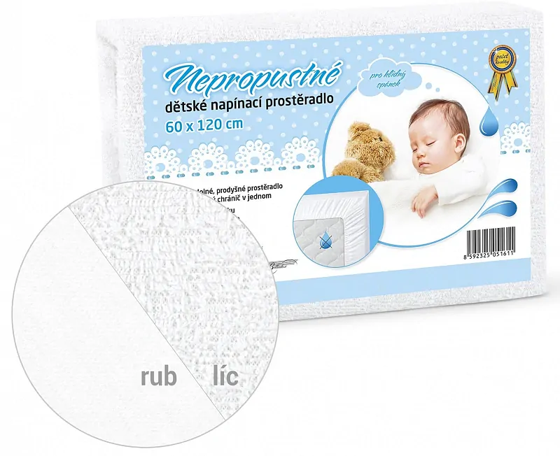 Nepropustné dětské prostěradlo 50x120x7 cm